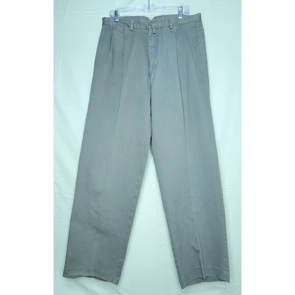 Vintage Façonnable Brown Pleated Tapered Cotton Chino Pants Mens Actual Sz 35x31 - Picture 1 of 12